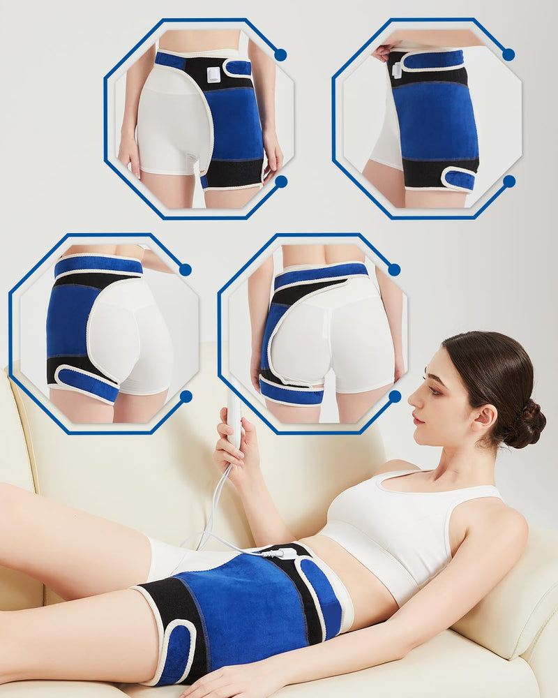 Hip Heating Pad for Hip Pain Relief, Electric Hip Brace for Sciatica Pain Relief, Super Soft Heating Pad for Hip with 10-90min Auto-Off Timer, 86-158℉ Heat Level
