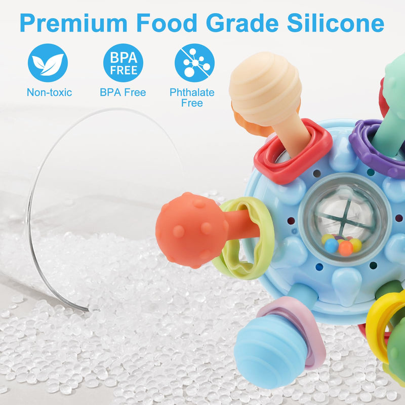 [Australia] - Baby Montessori Sensory Toys for 0-6 6-12 Months, Food Grade Teething Toys for Babies 0 3 6 9 12 18 Months, Newborn Infant Learning Developmental Toys Gifts for 1 2 Year Old Boys Girls Blue 