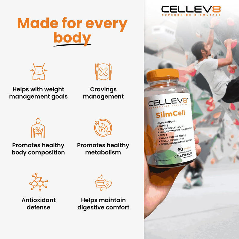 Cellev8 SlimCell Clinical Studied Metabolism & Appetite Support Gummies, 60 Count, Ingredients to Reduce Hunger & Cravings, Support Fat Loss and Weight Management for Women & Men