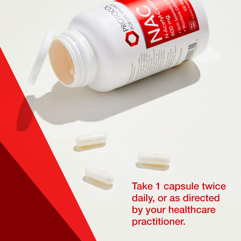 [Australia] - Protocol NAC 600mg - N-Acetyl-Cysteine with Molybdenum & Selenium - For Glutathione Synthesis, Cellular & Lung Health* - Amino Acid Supplement - Made Without Gluten, Dairy-Free, Non-GMO - 100 Veg Caps 