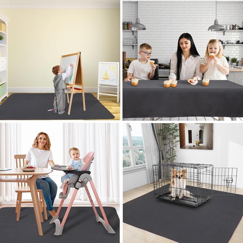 [Australia] - Splat Mat for Under High Chair/Arts/Crafts, WOMUMON Washable Spill Waterproof Anti-Slip Floor Protector Splash Mat, Messy and Table Cloth Grey 51x51 Inch (Pack of 1) 