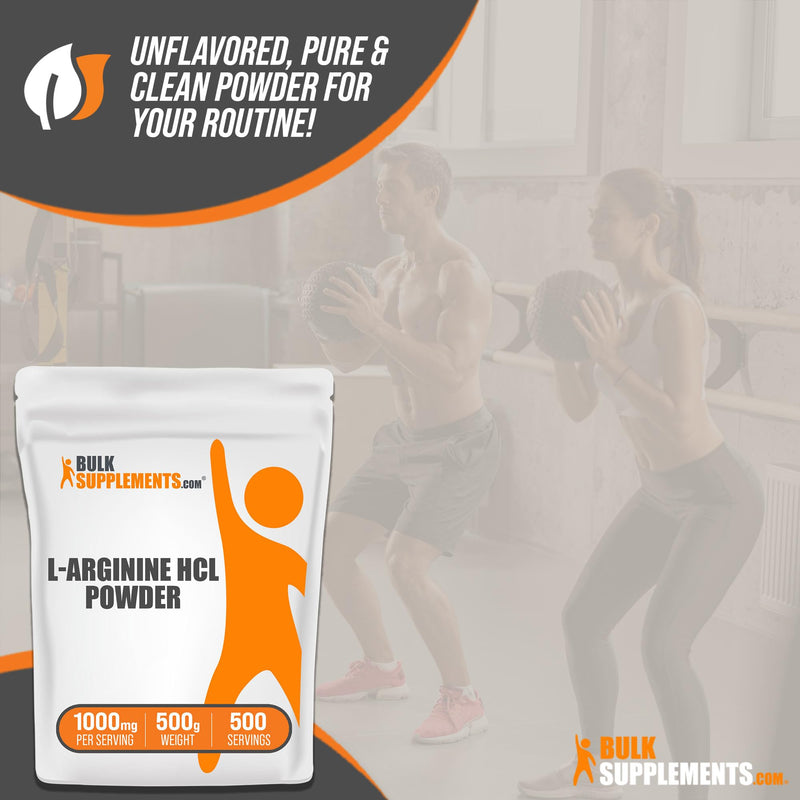 BulkSupplements.com L-Arginine HCl Powder - L-Arginine 1000mg, Arginine Supplement - Nitric Oxide Supplement, Nitric Oxide Powder - Pure & Gluten Free, 1000mg per Serving, 500g (1.1 lbs) 1.1 Pound (Pack of 1)