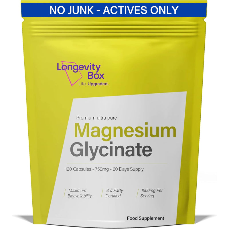 Ultra Pure Magnesium Glycinate 1500mg | 120 Capsules | High Strength Magnesium Supplement for Women & Men | Providing 450mg of Elemental Magnesium