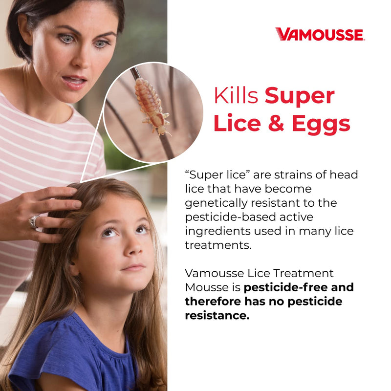 [Australia] - Vamousse Lice Treatment Mousse (6 fl oz), Clinically Proven to Kill Super Lice & Eggs, Easy to Apply & Rinse, Pesticide-Free & Non-Toxic, Includes Reusable Steel Comb 