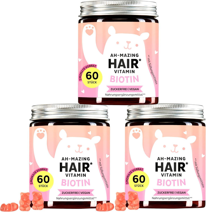 [Australia] - Bears with Benefits Pack of 3 Ah-mazing Hair Vitamins with Biotin - Sugar-Free Biotin Gummies for Normal Hair Growth in a High-Quality Gift Box 60 Pieces (Pack of 3) 