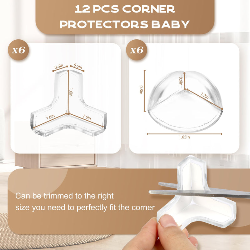 [Australia] - Corner Protector Baby ‚Äì 12 Pack Baby Proof Corners and Edges with Safety Bumpers, Soft Silicone Table Corner Covers Baby Safety, Corner Guards 6 T-Shaped + 6 Round Covers T+R (12pcs) 