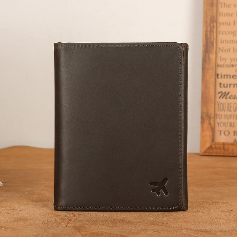 Polare Full Grain Leather Pilot Wallet Passport Holder RFID Blocking Trifold Wallet for Men Travel Cover Document Organizer for Aviation Professionals Dark Brown