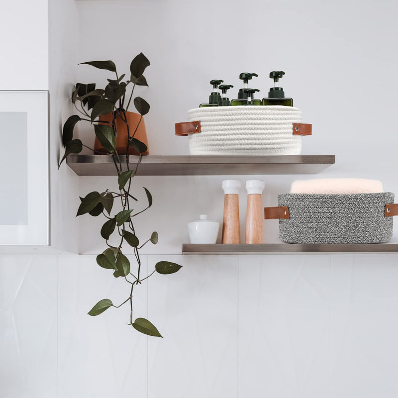[Australia] - ABenkle Small Woven Basket, Mini Cotton Rope Storage Basket, Tiny White Easter Basket, Shelf Basket, Oval Decorative Toy Dog Cat Basket for Nursery, Kids Room, Empty Gift Basket, 9.4" x 5.9" x 3.9" XS 