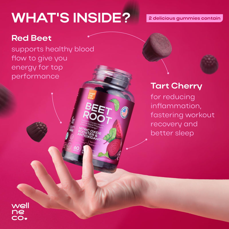 [Australia] - Beet Chews for High Blood Pressure - Beet Root Gummies Made in USA with Tart Cherry - Nitric Oxide Supplements for Energy and Cardio Health - Vegan, No GMO, Pectin Based - for Women and Men, 60 Pcs 60 Count (Pack of 1) Berry 