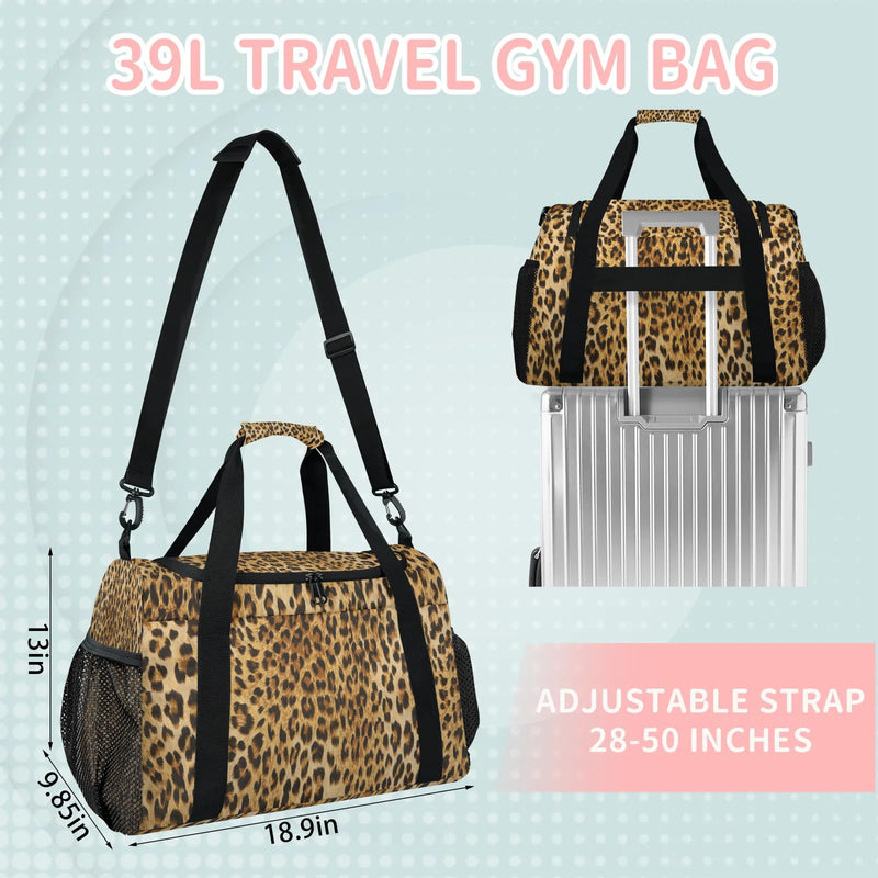 Cheetah Duffel Bag for Women Animal Leopard 39L Waterproof Carry on Weekender Overnight Bags with Shoulder Strap for Business Trips Sport Hospital Leopard-1