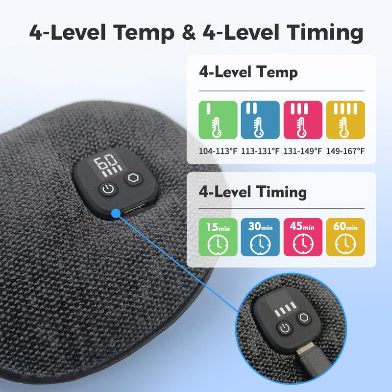 [Australia] - Heated Eye Mask for Dry Eyes, Cordless Warm Eye Compress, 4 Heat Levels, 4-Level Timing, 1000mAh Rechargeable, Blepharitis, Styes, Washable Cover, Travel, Gifts for Family(Black) Black 