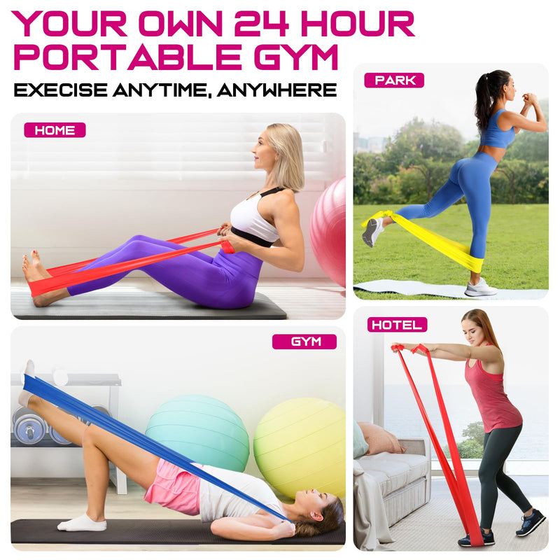[Australia] - Resistance Bands for Working Out, Exercise Bands for Physical Therapy, Stretch, Recovery, Pilates, Rehab, Strength Training and Yoga Starter Set 4.9FT 1-Yellow,Red,Blue 