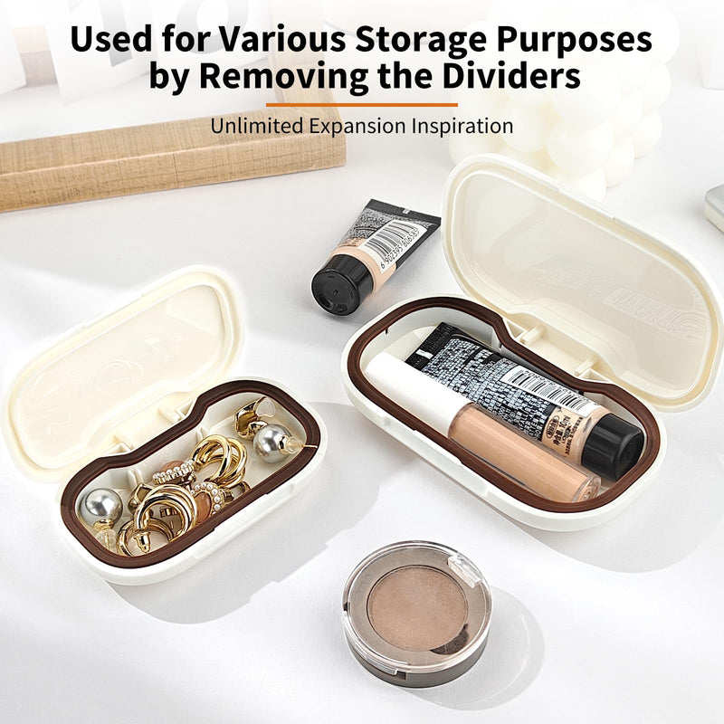ONTERATE Small Pill Box, 3 Compartments Small Pill Case for Purse Pocket, Removable Divider Travel Pill Organizer, Moisture Proof Portable Mini Pill Container Medicine Organizer for Vitamins (Blue) Blue