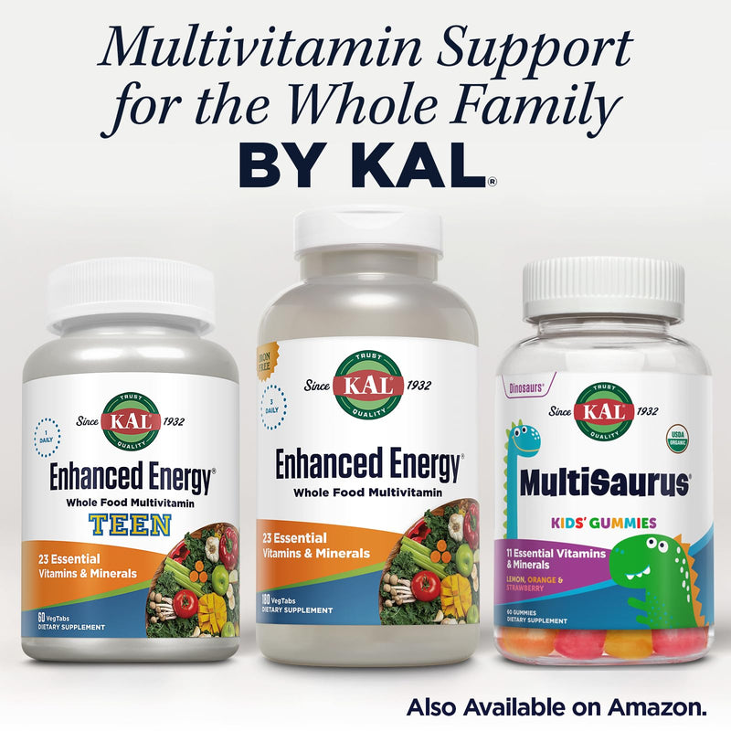 KAL® Enhanced Energy Multivitamin | Whole Food Based Vitamins & Minerals w/ Antioxidants, Digestive Enzymes & Natural Carotenoids | 180 Capsules 180 Count (Pack of 1)