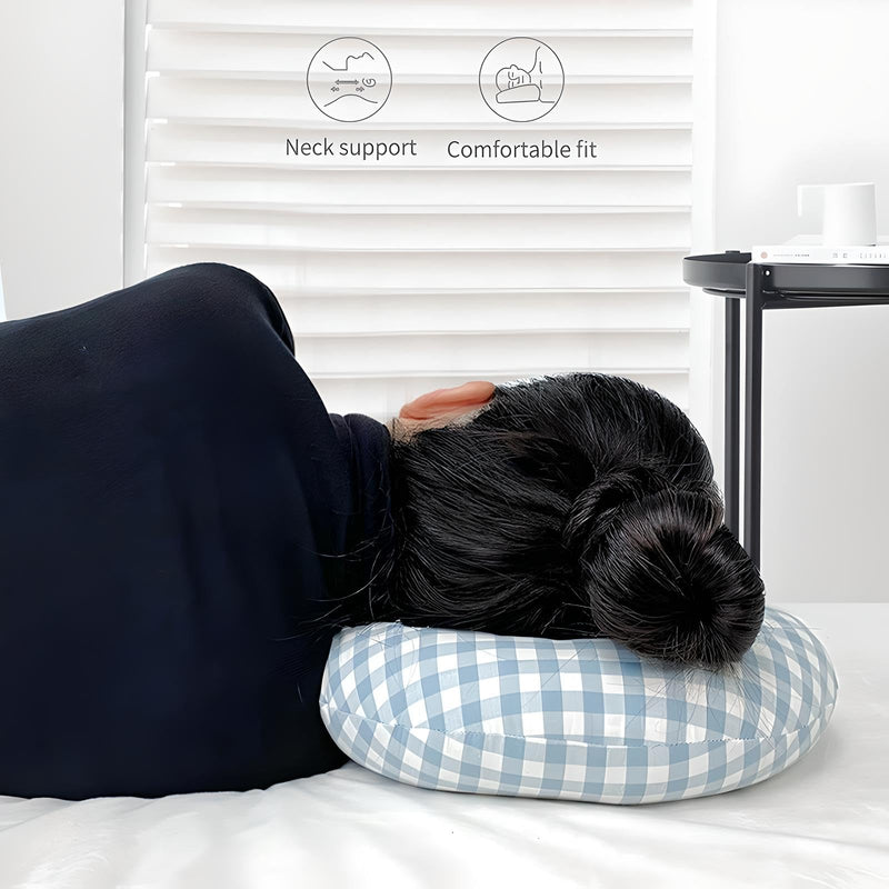 [Australia] - Ear Piercing/Infection Side‑Sleeping Pillow Made of Memory Foam to Protect The Sensitive Ear While Resting or Sleeping (Blue Grid) Blue Grid 