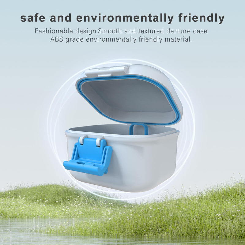 BVN Leak-Proof Denture Case, Denture Cup for Soaking Dentures, Retainer Cleaning Case Bule and White Denture Case White Case and Bule