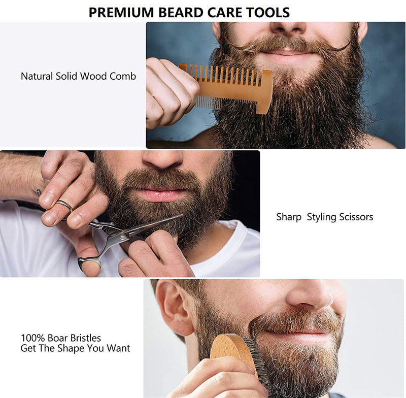 [Australia] - Beard care set, wild boar bristles, beard brush, beard comb, beard scissors, beard care gift set, men's gift 