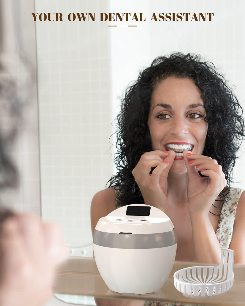 [Australia] - Ultrasonic Retainer Cleaner, 200ML Denture Cleaner for Mouthguard, Aligner and All Dental Appliance with 4 Digital Timer, 45kHz Diamond Cleaner for Rings Jewelry Cleaning, with Cleaning Basket 