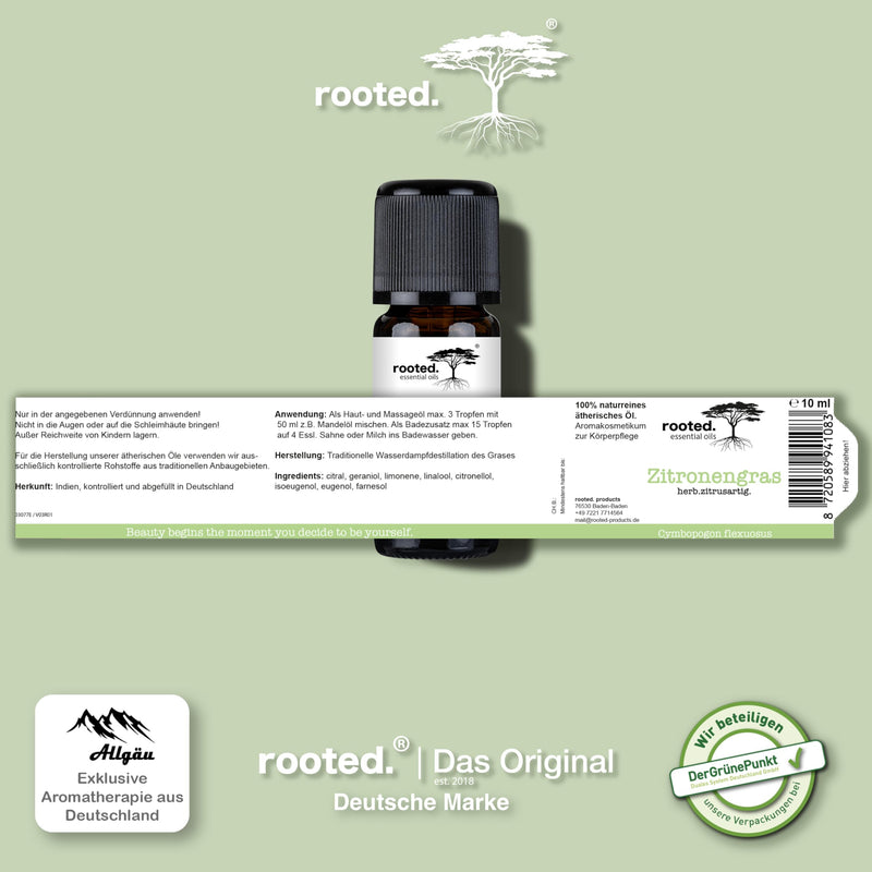 [Australia] - rooted.® ORGANIC Lemongrass Oil 10ml [100% NATURALLY PURE] - Real Lemongrass - Essential Oil for Aromatherapy, Fragrance Lamp, Diffusers, Room Fragrance, Scented Candles and Soaps Lemongrass Oil (10ml) 