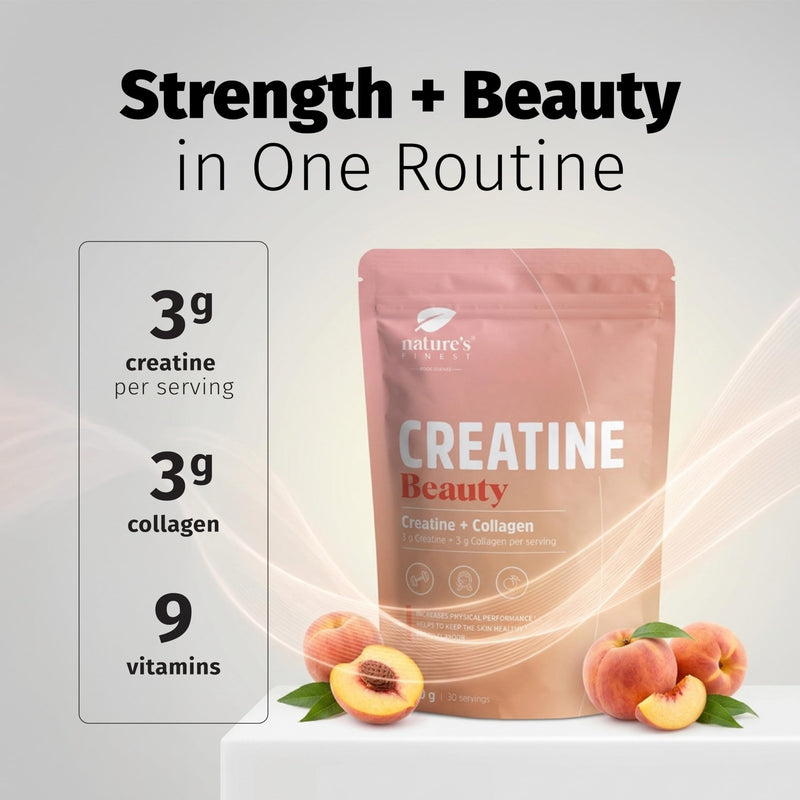 Nature's Finest by Nutrisslim Beauty Creatine Powder for Women, Creatine, Collagen & Biotin, Peach Flavour, 300 g, 30 Servings, Food Supplement 300 g (Peach Flavoured) with Collagen, Biotin