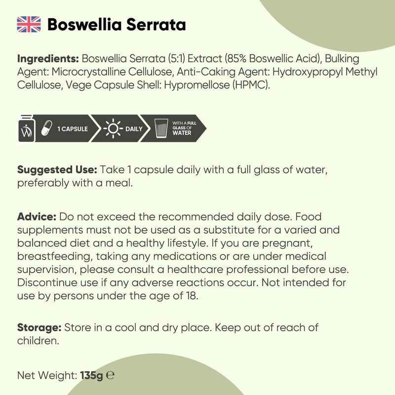 Boswellia Serrata Extract | 85% Boswellic Acid | 180 Capsules | 6 Months Supply | 2000mg per Capsule | 5:1 Extract | Indian Frankincense Resin | Magnesium Stearate-Free & Vegan | 1 a Day | Made in EU