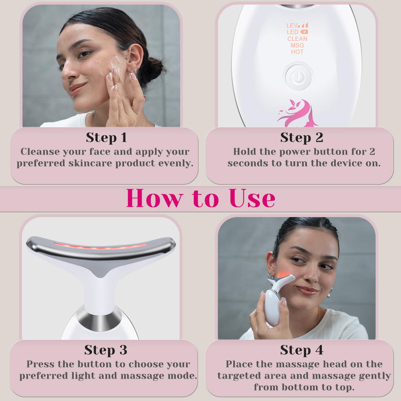 Red Light Therapy for Face, Facial Massager, Skin Tightening & Anti-Aging Face Lift Device, True Beauty Glow Facial Massager, 7-in-1 LED Facial Sculptor White