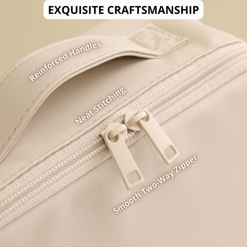 tianzong Travel Makeup Bag with Magnetic Fold-Down Flap, Waterproof Leather Cosmetic and Toiletry Organizer for Women, Multi-Zone Standing Storage, Cream, X-Large XL-Cream