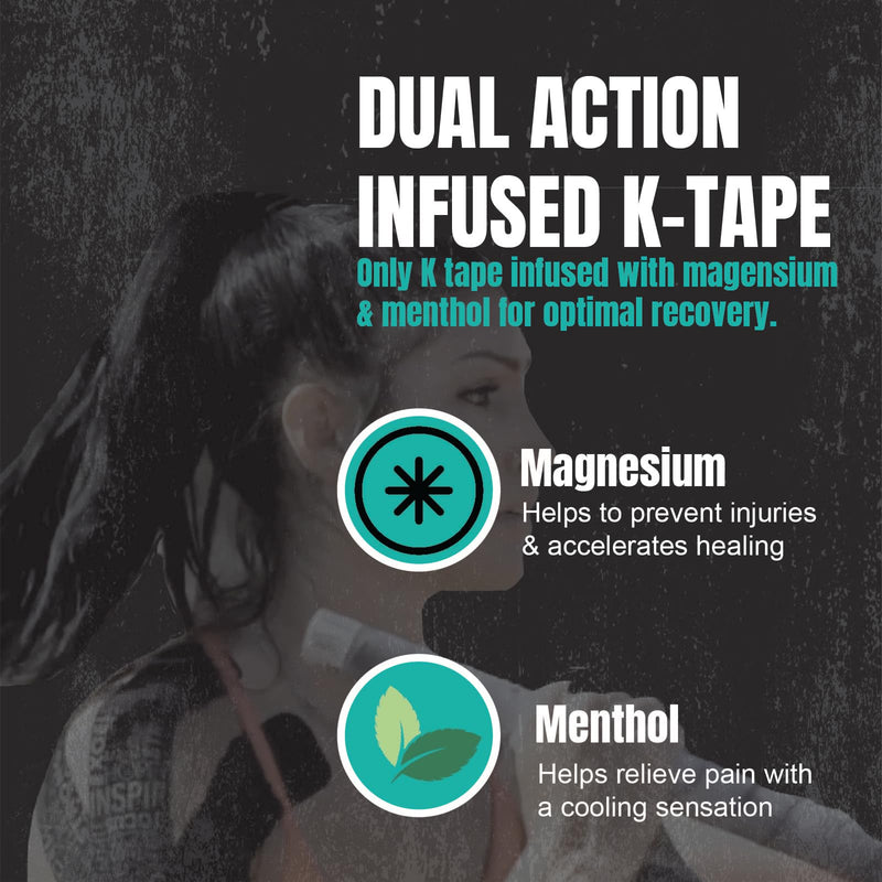 [Australia] - Heali Kinesiology Tape with Magnesium and Menthol, 20 Pcs Precut Strips, K Tape Roll, Knees, Physical Therapy Sports Tape for Muscle and Joint Pain Relief, Water Resistant, Black Inspiration 20pc Black W/ Inspirational Words 