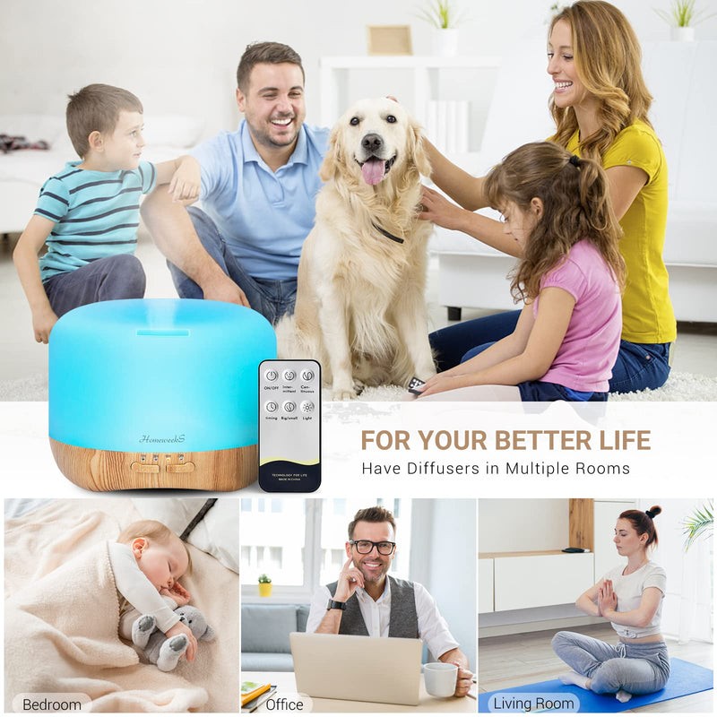 [Australia] - Homeweeks 300ml Essential Oil Diffuser, Quiet Aromatherapy Mist Diffusers for Essential Oils, Wood Grain Ultrasonic Oil Diffuser with Remote Control,Timer, 7 Colors Light for Bedroom (300ml)… 300 ml 