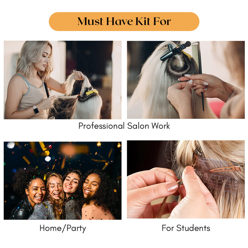 [Australia] - Tape In Hair Extensions Tools Kit – Tape ins Flat Surface Plier, Micro Beads Remover Plier, Sectioning Clips, and Precision Styling Comb for Salon & Home Use (Black) Black 