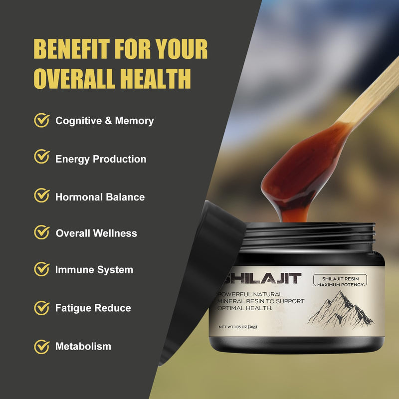 Shilajit, Berrlly Shilajit Resin 600mg Maximum Potency Mix Other Trace Elements, 30 Grams a Box for Suggust 2 Months