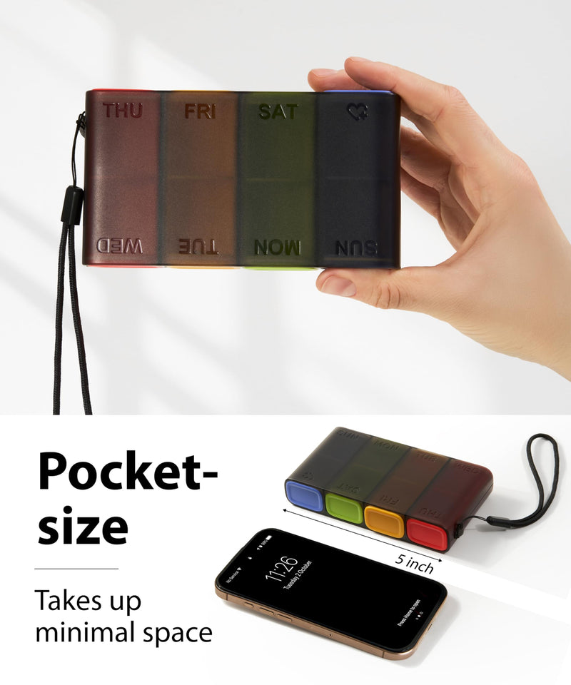 Travel Pill Organizer – Weekly Case for Once-Daily Use, Compact Pill Box 7 Day for Purse, Smooth Slide-Out Access, 8 Compartments for Daily Vitamins and Supplements, Easy to Use at Home or On the Go