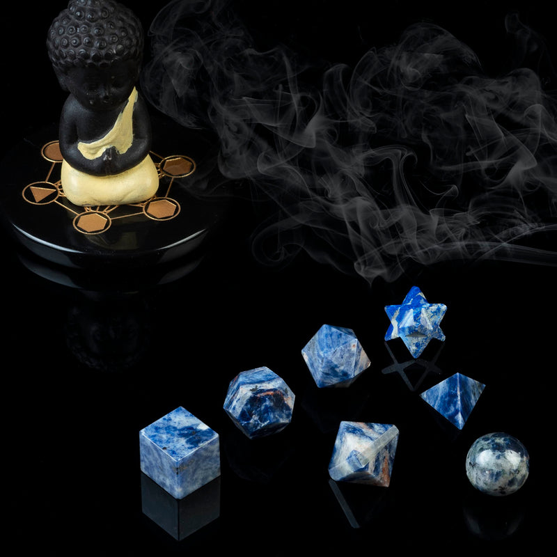 Crocon Sodalite 7Pcs Platonic Solids Crystal Geometry Set, Platonic Solids Sacred Geometric Stones for Meditation Reiki Balancing Healing Chakra Stone Cleansing Spiritual Good Luck (15-20 mm) | Geometric Stones for Meditation Reiki Balancing Healing Cr...