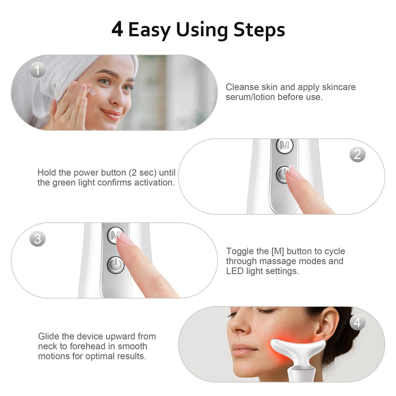 7 in 1 Multifunctional Facial Massager, Red Light Therapy for Face with 7 Modes, Face Lift Device, Portable Facial Massager for Wrinkles,Neck&Skin Care-White Black