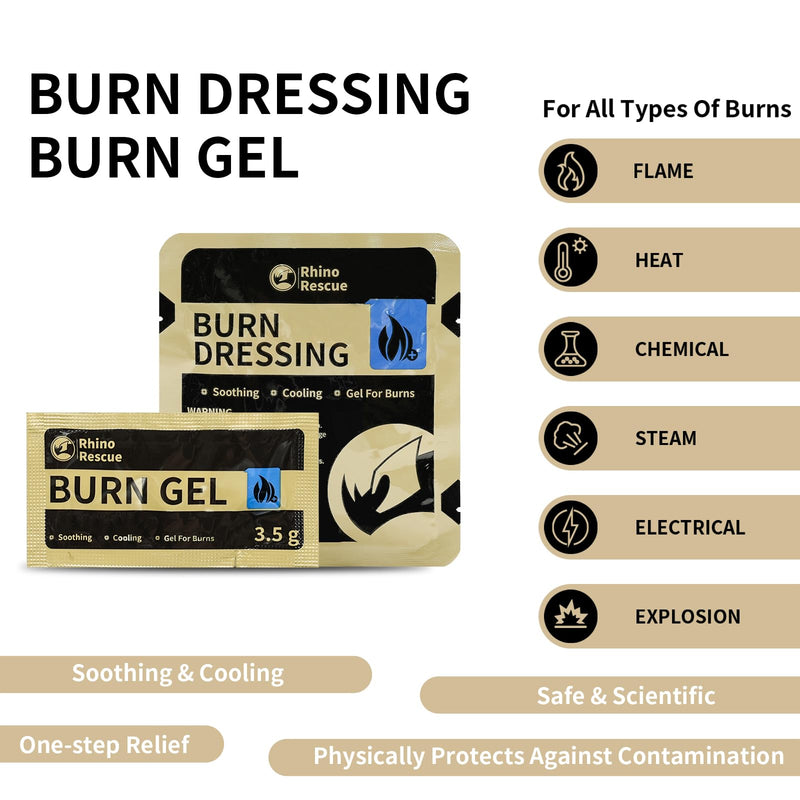 [Australia] - RHINO RESCUE Burn Kit, 4pcs Burn Dressings 4x4”, 8pcs Burn Gel Packets 3.5g, 4pcs Burn Pads, First Aid Kit Cooling Soothing Cream Relief with Bandage, Nitrile Gloves, Scissors, Tape, HSA/FSA Eligible 