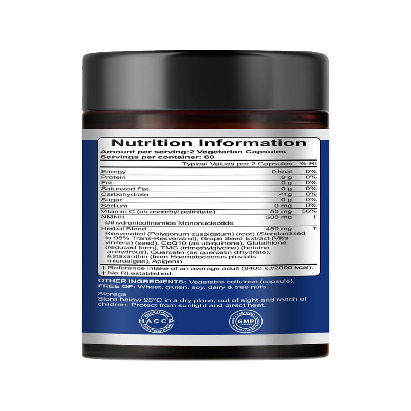 NMNH Supplement, 120 Capsules - 10-in-1 Blend with Resveratrol & Quercetin, NAD+ Alternative, Antioxidant Support for Energy & Cellular Health, High Absorption, Vegan, 2 Month Supply