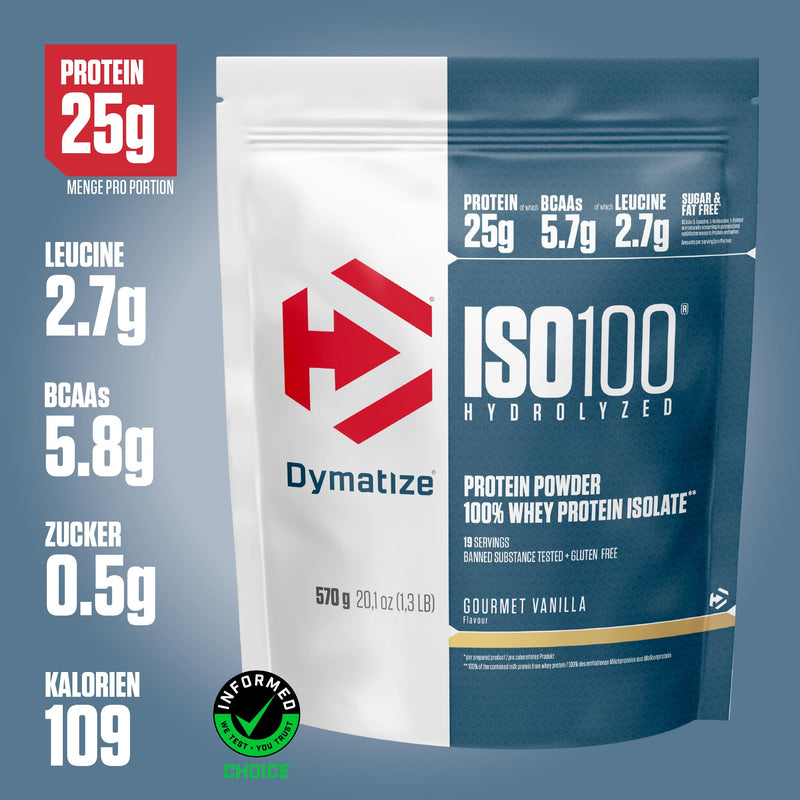 Dymatize ISO 100 Hydrolyzed Gourmet Vanilla 570g - Whey Protein Hydrolysate + Isolat Pulver 19 Servings