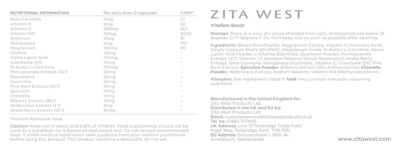 Zita West Vitafem Boost - Premium Antioxidants for Female Fertility, IVF & Natural Conception Support - 60 Capsules (1 Month Supply)