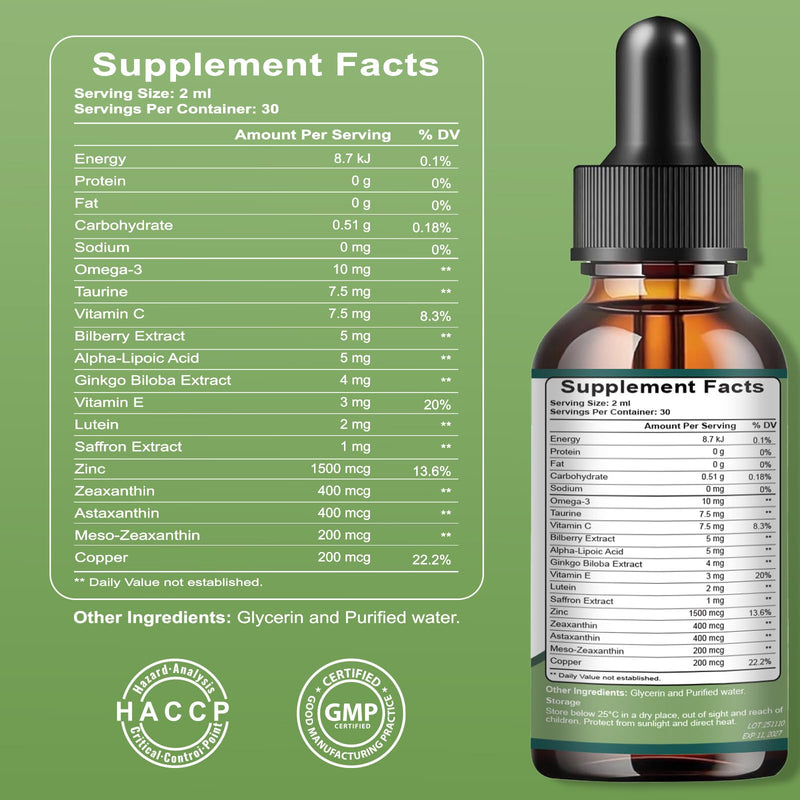 Eye Health Supplement with Lutein, 14 in 1 Advanced Eye Formula Drops - with Lutein, Zeaxanthin,Vision & Focus Support for Vision & Ocular Health Focus Support, 60ml