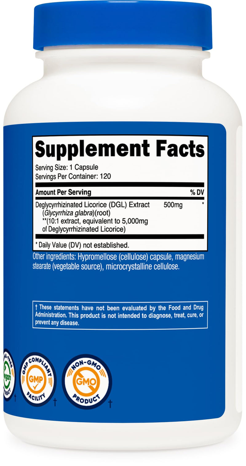 Nutricost DGL Deglycyrrhizinated Licorice Extract Capsules (5,000 mg Equivalent Per Serving, 120 Servings) - Non GMO, Vegan