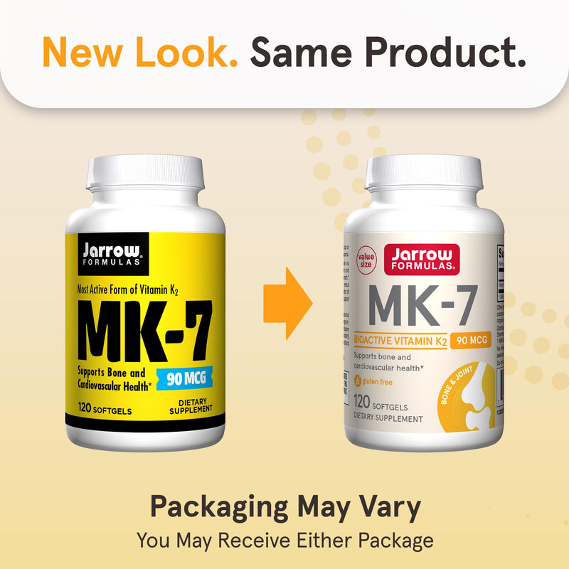 Jarrow Formulas MK-7 90 mcg - Bioactive Form of Vitamin K2-120 Servings (Softgels) - for Bone & Cardiovascular Health - Vitamin K2 MK-7 Dietary Supplement - Gluten-Free 120 Count (Pack of 1)
