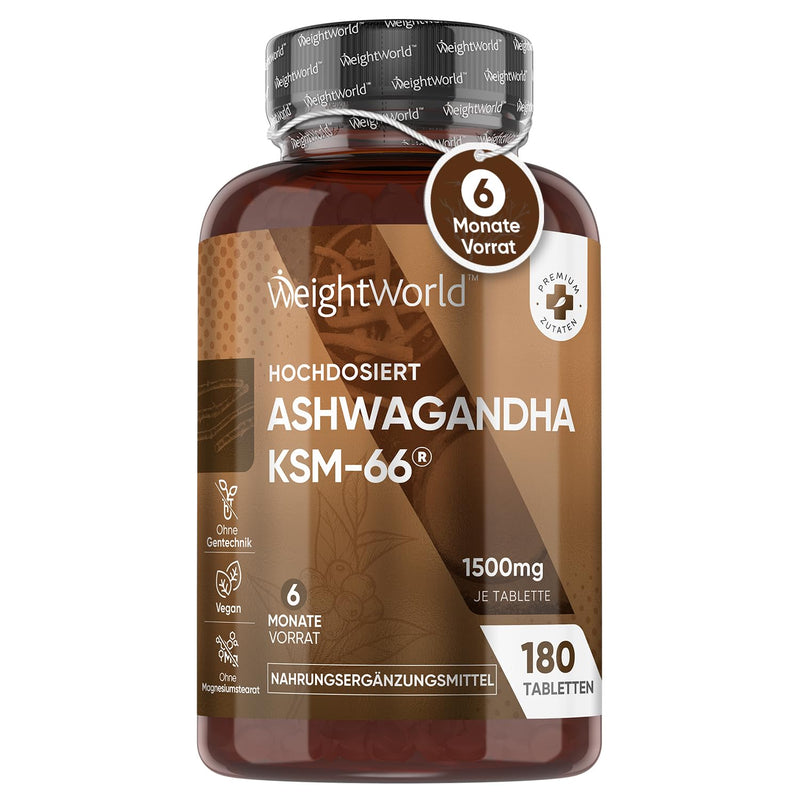 [Australia] - Ashwagandha KSM-66-1500mg Ashwagandha per day - High dosage - 6 month supply with 180 vegan tablets - Alternative to capsules & powder - Withania Somnifera from WeightWorld 