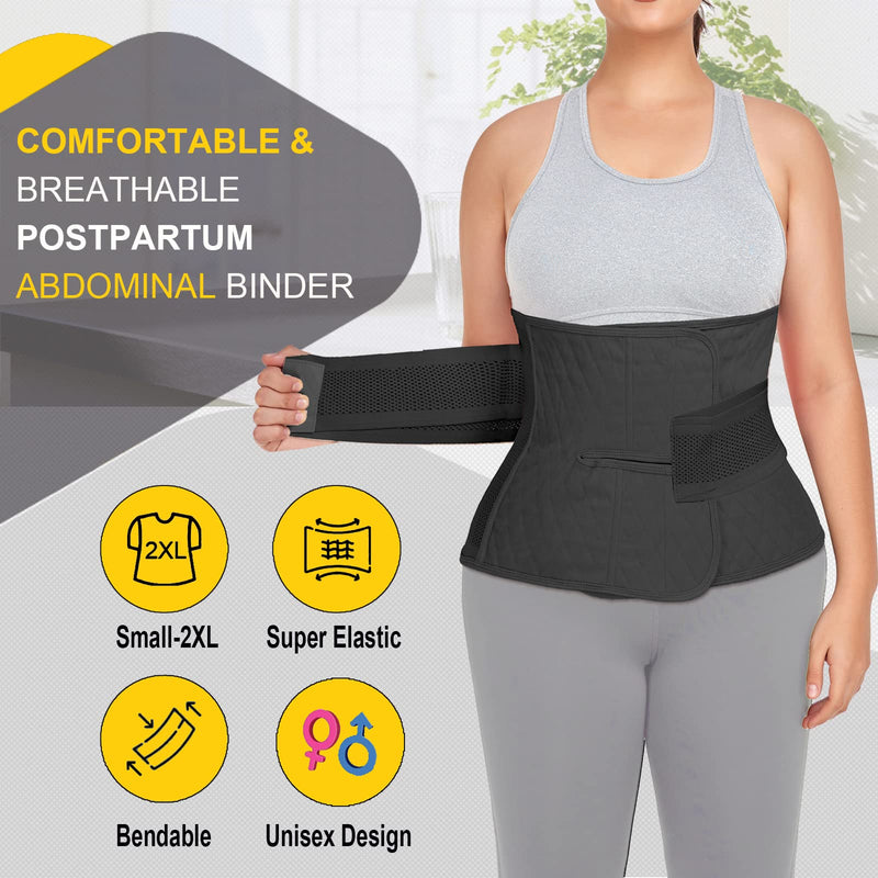 [Australia] - Postpartum Belly Band Abdominal Binder Post Surgery C-section Belly Binder Wrap Girdle Recovery Belt Back Support (Small/Medium, Black) Small/Medium 