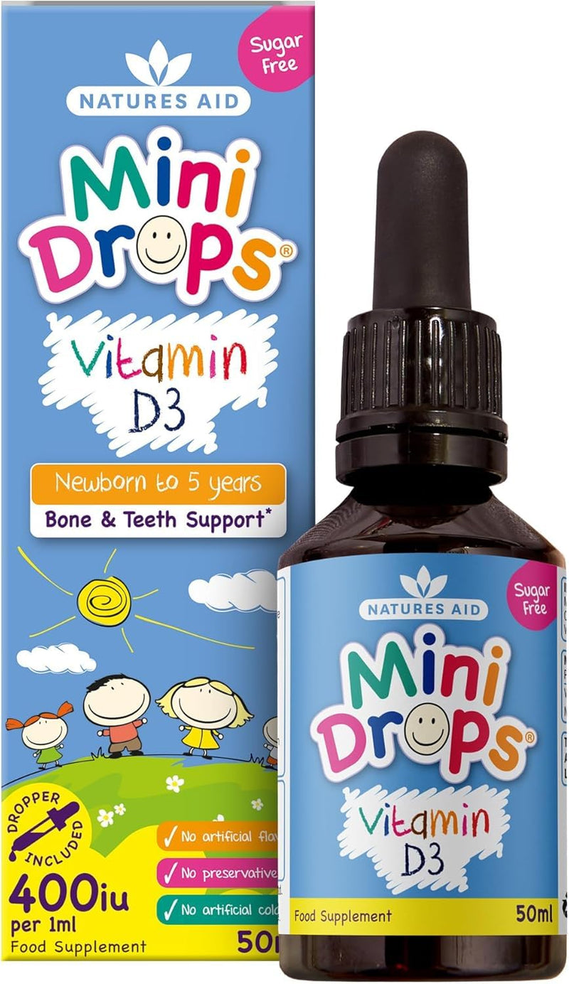 Natures Aid Vitamin D3 Drops, Bone Health, Immune Health, Infants and Children, Sugar Free, 50 ml (Pack of 6)