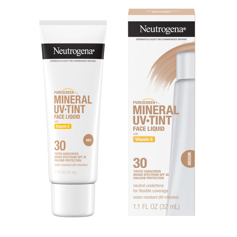 Neutrogena Purescreen+ Tinted Sunscreen for Face with SPF 30,Broad Spectrum Mineral Sunscreen with Zinc Oxide and Vitamin E,Water Resistant,Fragrance Free,Medium,1.1 fl oz,(Pack of 2) 1.1 Fl Oz (Pack of 2)