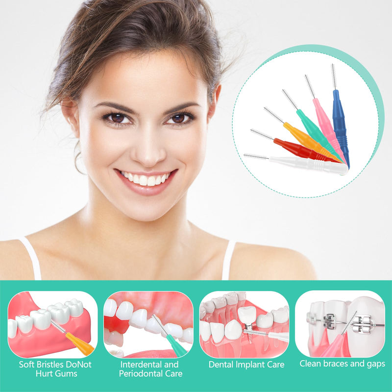 [Australia] - Pack of 60 interdental brushes, interdental brushes, 5 colors, tooth cleaning between spaces, reusable, interdental brushes for cleaning in between maintaining oral health 