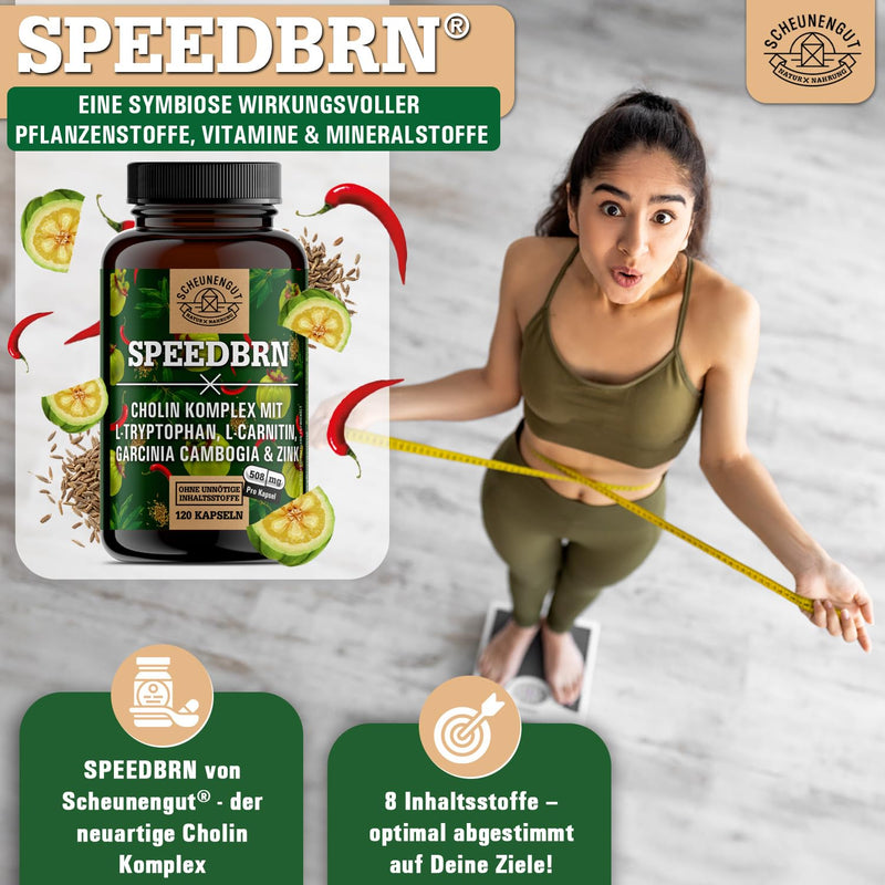 [Australia] - SPEEDBRN® -metabolism formula- IMPORTANT: Laboratory-tested treatment with choline, L-carnitine, garcinia cambogia, L-tryptophan, zinc and more I 120 capsules high dose -DE- SCHEUNENGUT® 