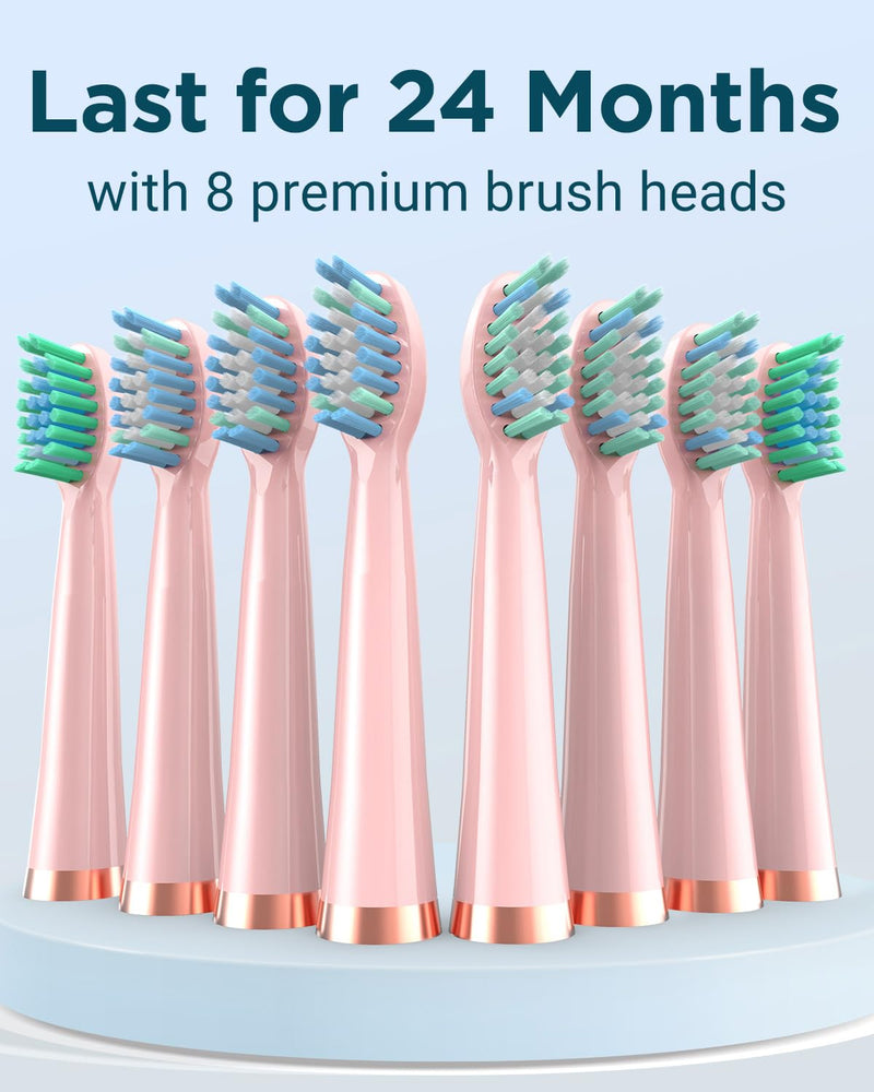[Australia] - Sonic Electric Toothbrush for Adults - Rechargeable Electric toothbrush with 8 Brush Heads & Travel Case,Teeth Whitening , Power Electric Toothbrush with Holder, 3 Hours Charge for 120 Days - Pink 1 Count (Pack of 1) 