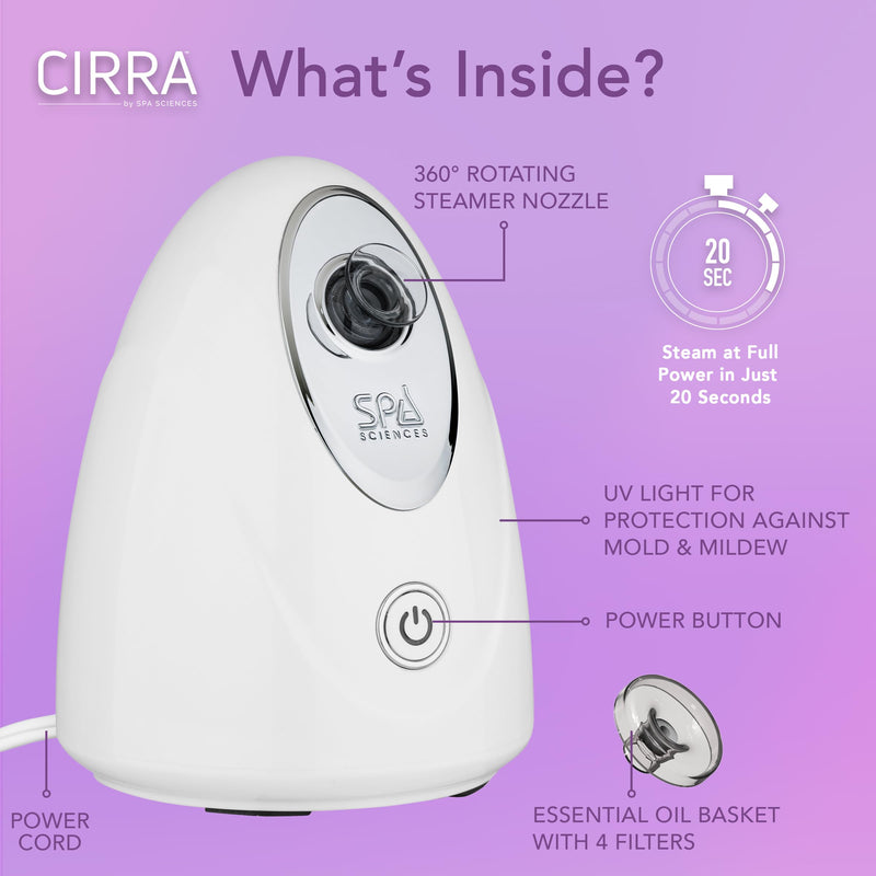 [Australia] - Spa Sciences - CIRRA - Nano Ionic Facial Steamer with UVC Sanitizing Protection, Aromatherapy Function, Detox Pores, and Boost Circulation - Includes an Essential Oil Basket 
