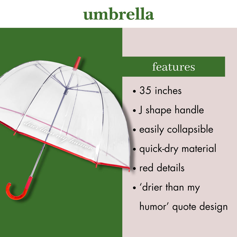kate spade new york Clear Umbrella for Rain, Large Bubble Umbrella for Adults with Floral Design Drier Than My Humor